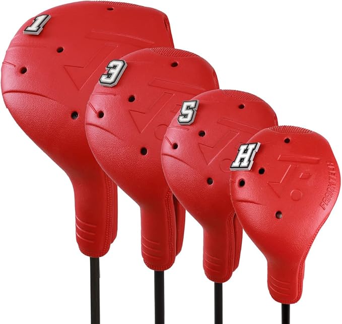 Snap-On Golf Club Covers for Right-Handed Golf Clubs, Easy On Off in 1 Second, Fits 460cc Drivers, Washable EVA Plastic with Shaft Lock, DIY Pins for Customization