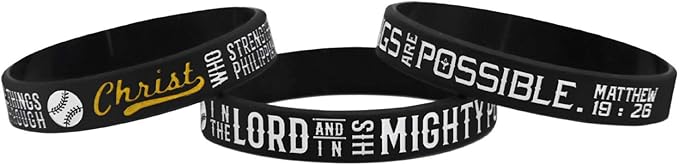 Sainstone Power of Faith Baseball Bible Verse Silicone Wristbands with Christian Inspirational Sayings, Set 3 of Scriptures Motivational Rubber Bracelets Sports Gifts