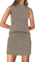 XIEERDUO Two Piece Skirt Sets for Women Summer Beach Vacation Resort Cruise Outfits Mock Neck Tops Tennis Skirt Sets