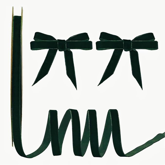 15 Yards Velvet Ribbon 3/8 Inch Single Face Green Velvet Ribbon Spool Prefect by Winjeto