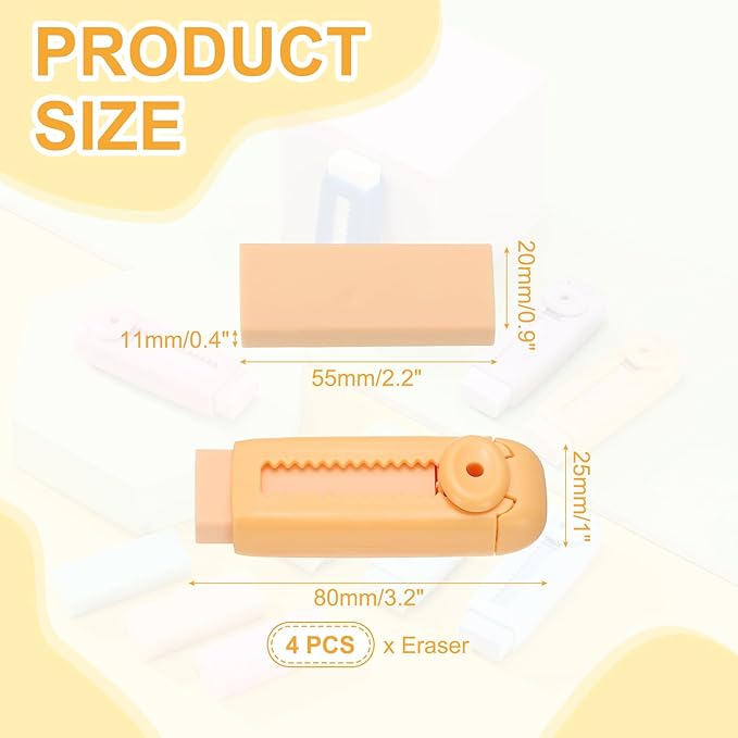 PATIKIL 4 Pack Erasers, Sliding Retractable Eraser Push Pull Cute Pencil - Image 2