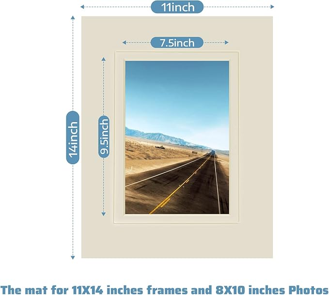 HOTUO 10 Pack Acid Free Ivory Picture Frame Mats, Pre-Cut 11x14 Picture Mats - Image 2