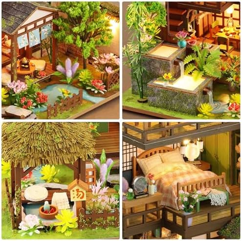 Dollhouse Kit, DIY Miniature House Kit w/LED for Adult, Courtyard