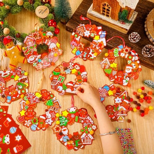 Hollowfly 48 Sets Christmas Wreath Craft Kits, Gingerbread DIY Ornaments