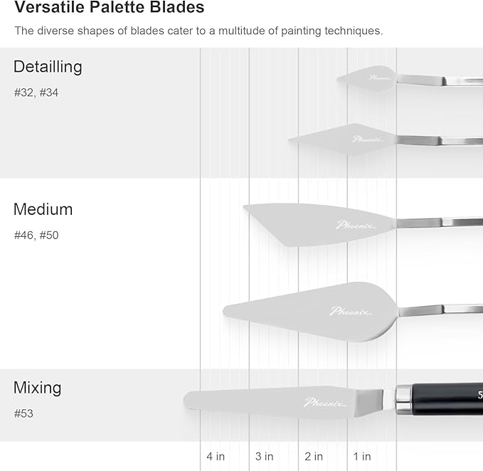 PHOENIX High Flexible Palette Knife Set, 5 Pieces Stainless Steel Painting - Image 3