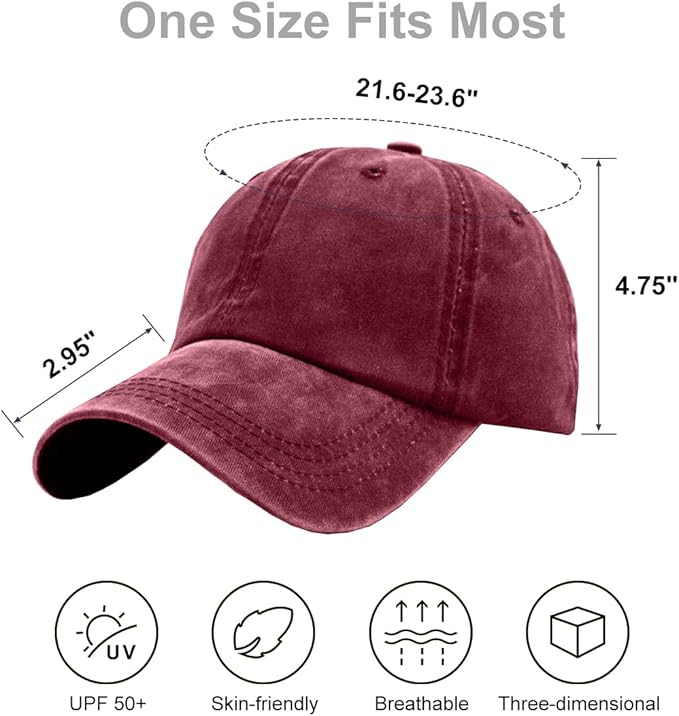 Womens Vintage Washed Distressed Baseball-Cap with Ponytail Hole Sport Golf Hat