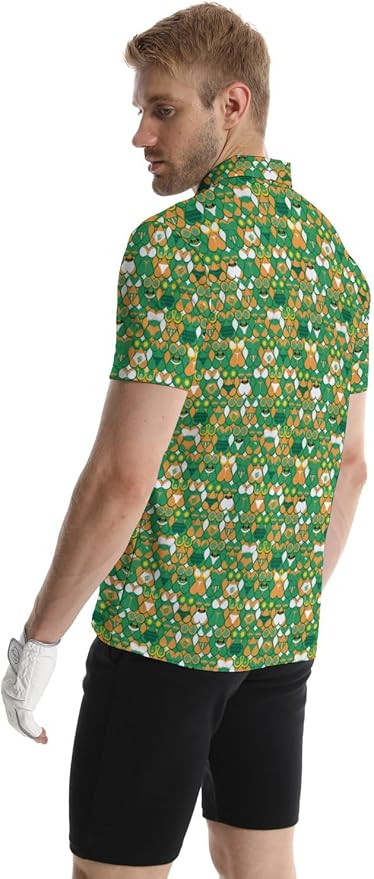 HUURAY Funny Golf Polos for Men Funny Print Short Sleeve Shirts Quick Dry Polo Shirts Hawaiian Shirt Performance Golf Outfits