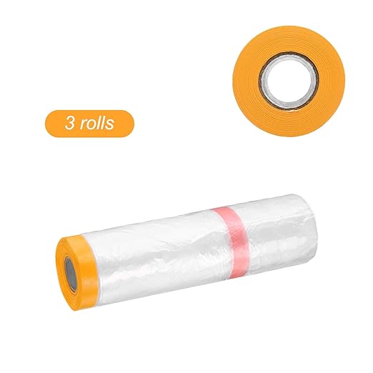 HARFINGTON 3 Rolls Pre-Taped Masking Film 78.7" x65.6ft Double Adhesive Tape - Image 3