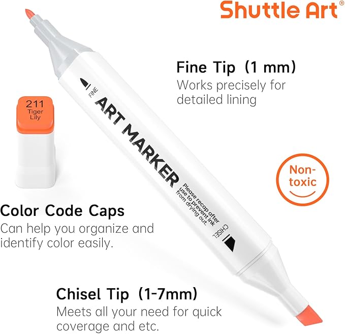 Shuttle Art 172 Colors Dual Tip Alcohol Based Art Markers, 171 Colors plus 1 - Image 3