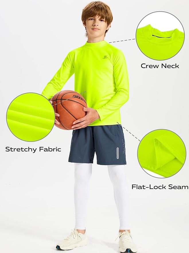 DEVOROPA Youth Boys Compression Thermal Shirt Long Sleeve Kids Fleece Baselayer Soccer Baseball Undershirt Slim/Regular/Husky