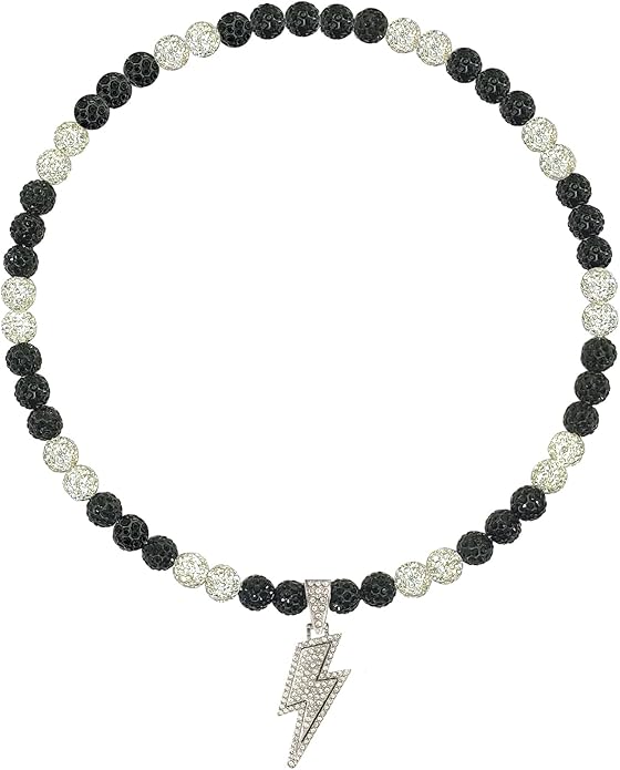 Baseball Necklace for Men 16/18/20 Inch Bling Ice Collection Lightning Bolt Pendant Necklace for Women Rhinestone Clay Beaded Discoball Accessories Gifts for Baseball Team Players Lovers