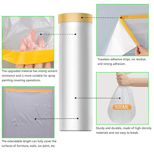 Pre-Taped Masking Film-70inx65ft Tape and Drape Painters Plastic Rolls - Image 3