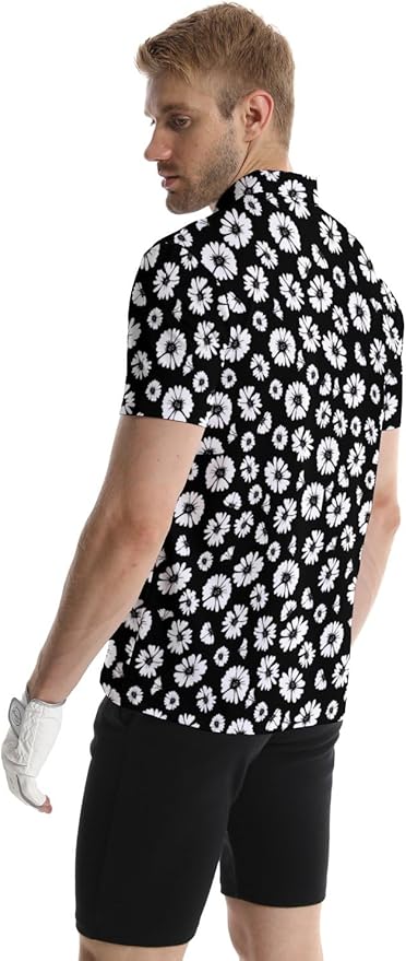 HUURAY Funny Golf Polos for Men Funny Print Short Sleeve Shirts Quick Dry Polo Shirts Hawaiian Shirt Performance Golf Outfits