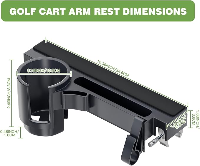 2026 Upgraded Golf Cart Armrest with Cup Holder Rear Seat Arm Rest, Universal Fit for EZGO/Yamaha/Star/Club Car, Golf Cart Arm Bracket with Phone Holder, Fit 0.75''-1.75'' Round/Square Tube