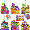Winlyn 24 Sets Halloween Crafts Kits DIY Halloween House Ornaments Decorations Art Sets Monster Ghost Bat Foam Stickers Fall Arts and Crafts for Kids Classroom Activities Trick-or-Treat Party Favors
