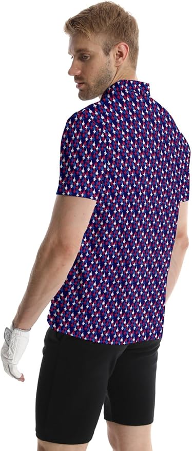 HUURAY Funny Golf Polos for Men Funny Print Short Sleeve Shirts Quick Dry Polo Shirts Hawaiian Shirt Performance Golf Outfits