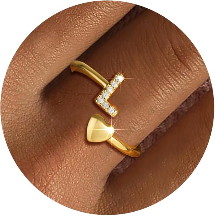 Gold Initial Rings for Women Girls, Dainty 14K Gold Plated Adjustable Initial by FezodoJewelry