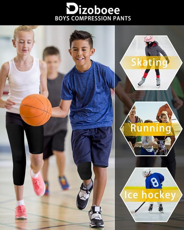Youth Boys Compression Pants One Leg 3/4 Athletic Leggings for Sports Kids Basketball Tights Football Baseball Pants
