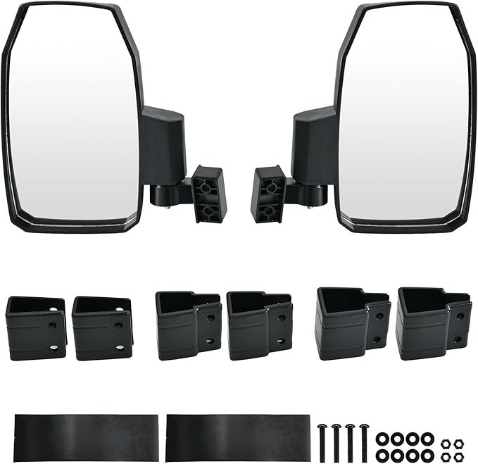 SAUTVS Adjustable Side Mirror for Yamaha, Club Car, EZGO, Most Golf Cart with 0.75"/1"/1.25" Square Tube Roof Bracket, Universal Folding Side Rear View Mirrors Accessories, No Drilling Required
