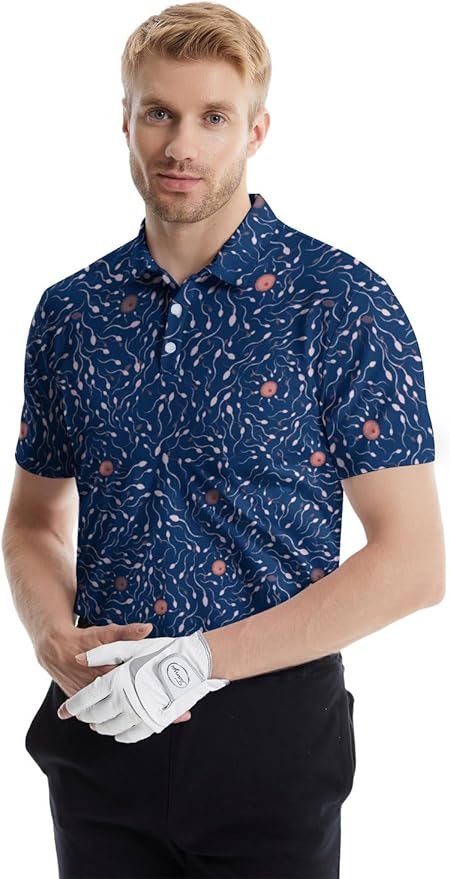 HUURAY Funny Golf Polos for Men Funny Print Short Sleeve Shirts Quick Dry Polo Shirts Hawaiian Shirt Performance Golf Outfits