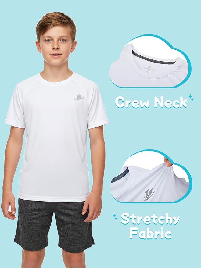 DEVOROPA Youth Boys Compression Shirt Long/Short Sleeve Football Baseball Undershirt Quick Dry Kids Sports Baselayer Crewneck