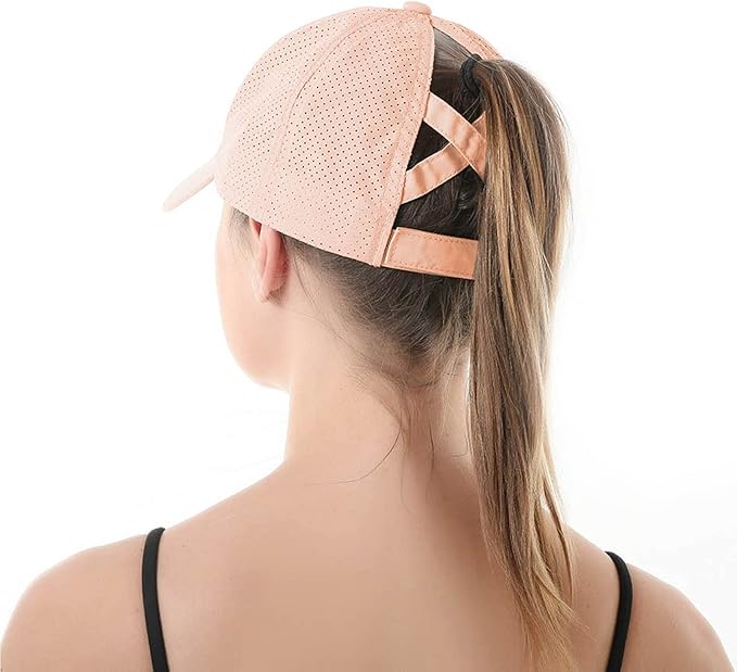 HGGE Womens Criss Cross Ponytail Baseball Cap Adjustable High Messy Bun Ponycap Quick Drying Hat