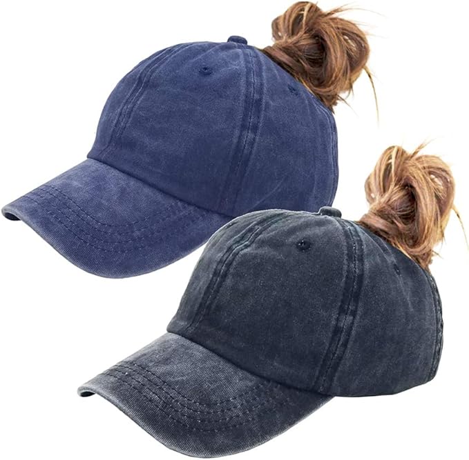 Eohak Ponytail Baseball Hat Distressed Retro Washed Womens Twill
