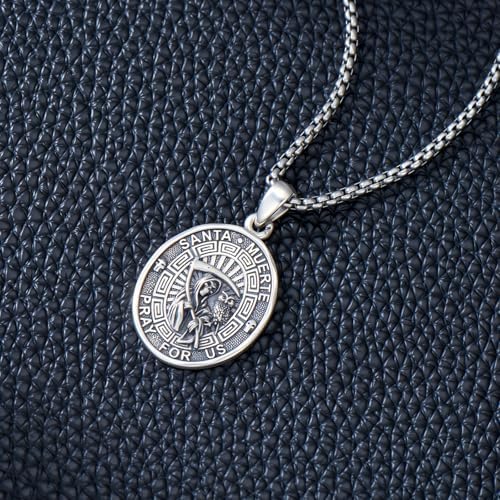 Santa Muerte Necklace for Men Sterling Silver Owl Skull Grim Reaper Pendant Heart Crystal Oxidation Skull Holy Death Scythe Aumelt Charm Necklace Jewelry Gifts for Father's Day Halloween Christmas