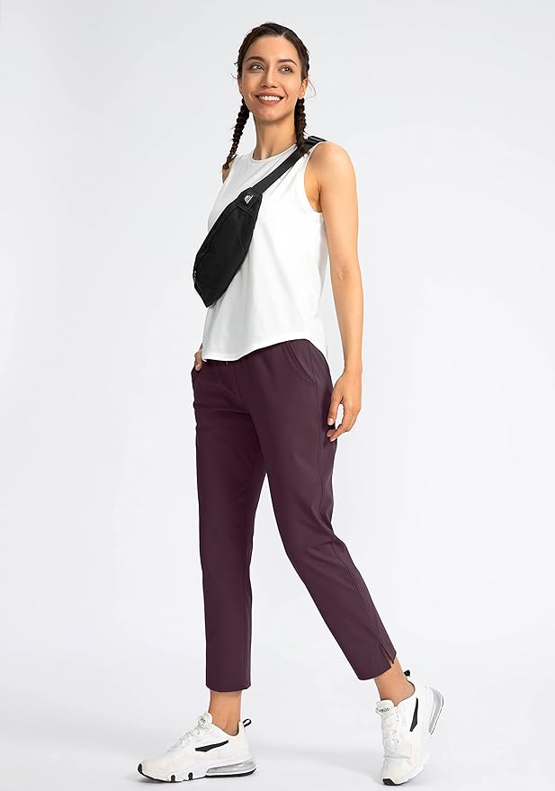 Soothfeel Women's Pants with 4 Pockets 7/8 Stretch High Waisted Sweatpants Travel Athletic Work Golf Pants for Women