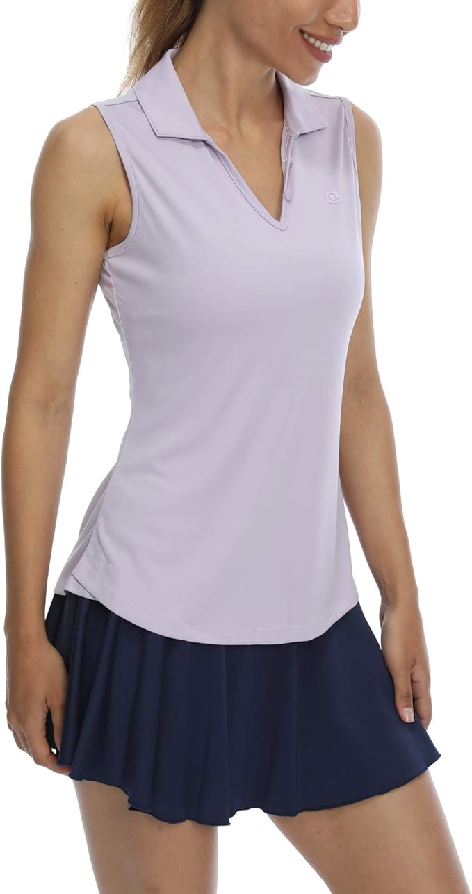 LastFor1 Women's Sleeveless Polo Golf Shirts Quick Dry 50+ UV Protection V-Neck with Collar Lightweight Tennis Tank Tops