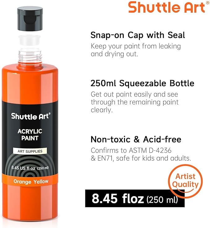 Shuttle Art Acrylic Paint, 24 Colors Acrylic Paint Bottle Set, 250ml/8.45oz Each - Image 3