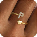 Gold Initial Rings for Women Girls, Dainty 14K Gold Plated Adjustable Initial by FezodoJewelry