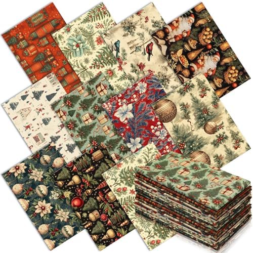 Hahafelt 10 Pcs 18"x22" Vintage Christmas Fat Quarters Fabric Bundle