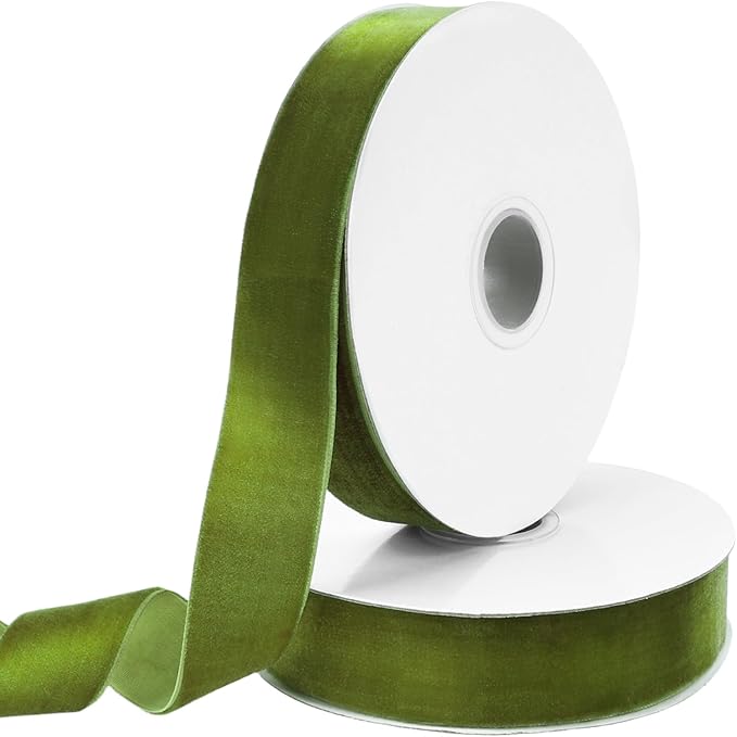 Mousse Green Velvet Ribbon, 1 Inch x 20 Yards Single Faced Mousse Green Ribbon by TennWell