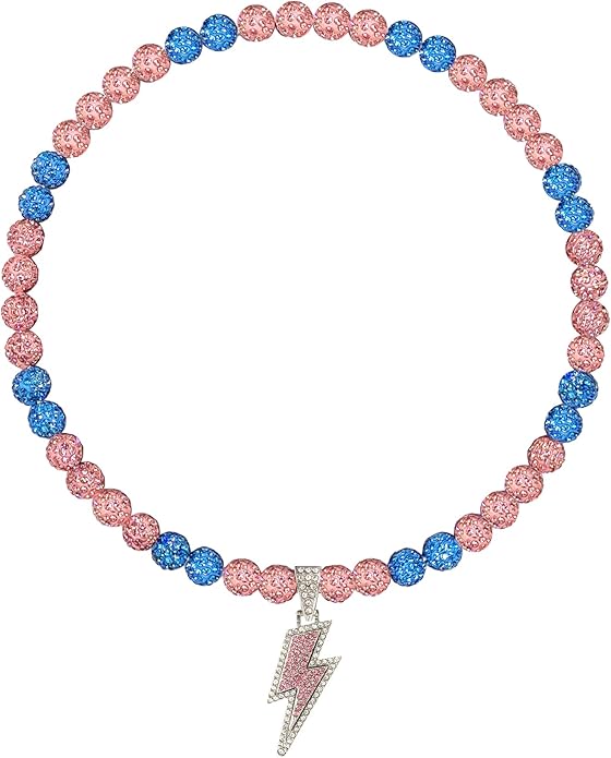 Baseball Necklace for Men 16/18/20 Inch Bling Ice Collection Lightning Bolt Pendant Necklace for Women Rhinestone Clay Beaded Discoball Accessories Gifts for Baseball Team Players Lovers