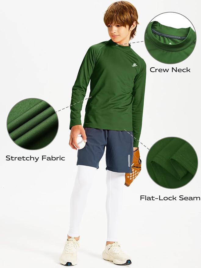 DEVOROPA Youth Boys Compression Thermal Shirt Long Sleeve Kids Fleece Baselayer Soccer Baseball Undershirt Slim/Regular/Husky