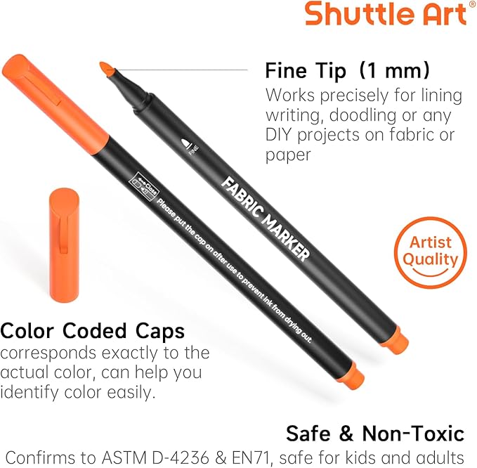 Shuttle Art 36 Colors Fabric Markers, Permanent Shirt Markers - Image 3