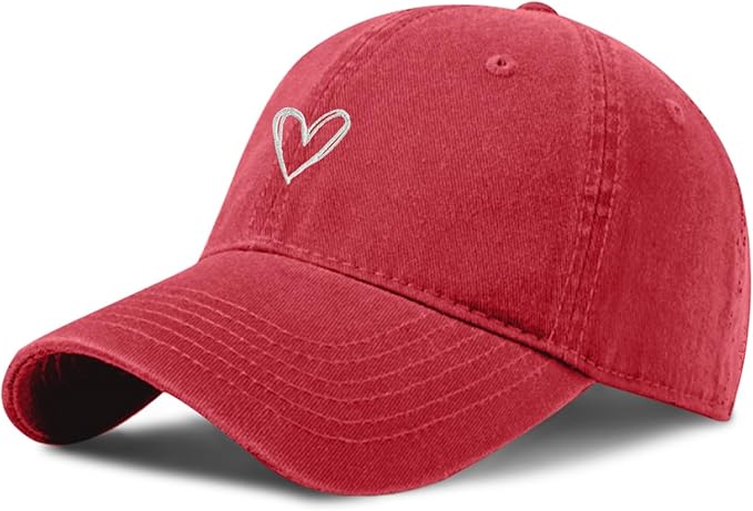 Pairxily Vintage Heart Embroidered Baseball Cap Distressed Adjustable Hat for Women Low Profile Dad Hats Unisex Cotton Cap