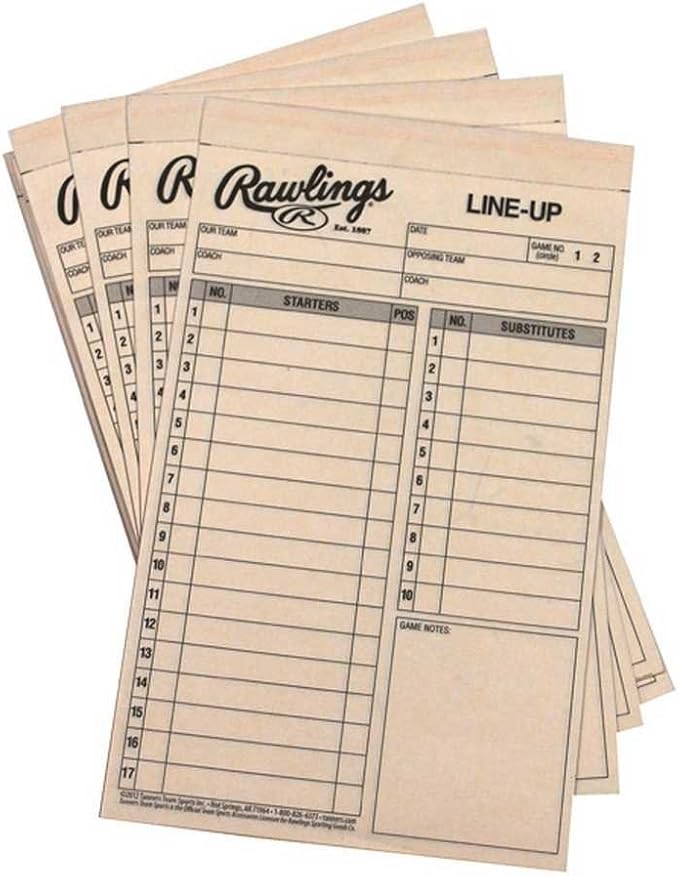 Rawlings | SYSTEM-17 Lineup Card Refill Pack | Baseball/Softball | Four-Part Lineup Cards