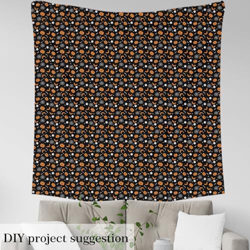 Feelyou Halloween Theme Soft Flannel Fabric by The Yard Kids 1 Yard Pumpkin Lantern Bat Spider Web Bone Upholstery Fabric for Chairs Trick or Treat for Home DIY Projects, Indoor Decor
