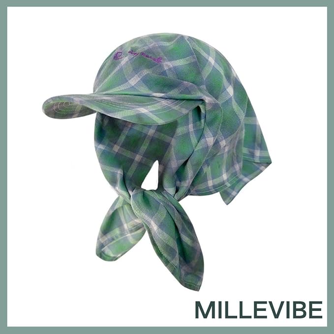 Women’s Plaid Bandana Baseball Cap – Y2K Adjustable Checkered Hat, Casual Streetwear Summer Fashion Visor Scarves