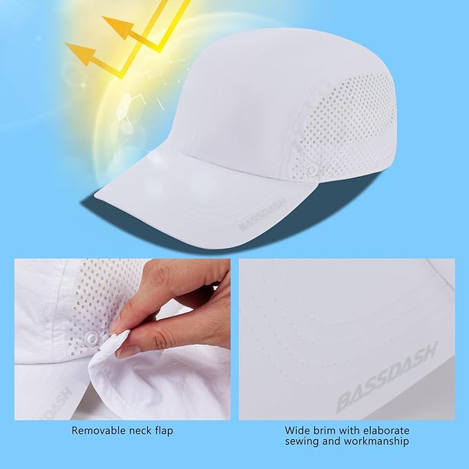 BASSDASH UPF 50+ Foldable Fishing Hat Baseball Cap with Removable Neck Flap Portable for Men Women Golf Hiking