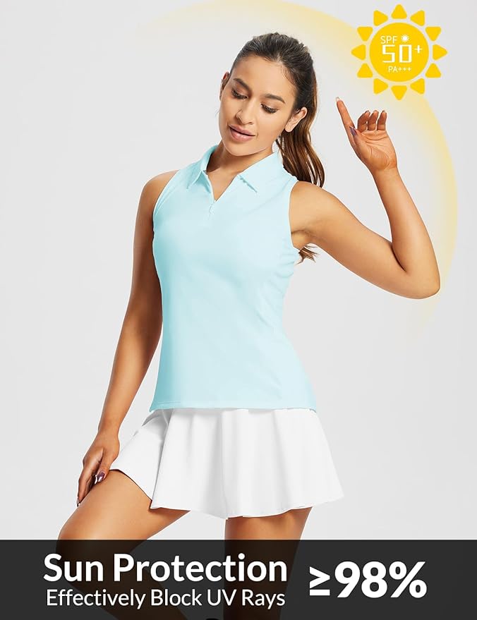 BALEAF Women's Golf Shirts Tank Tops Sleeveless Tennis Polo Racerback with Zipper Collar Athletic Tanks Quick Dry