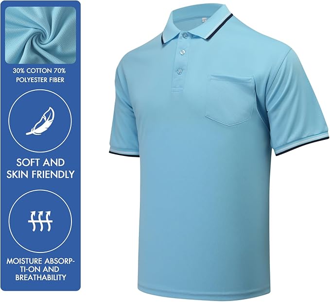 redgino Men's Baseball Softball Umpire Shirt Short Sleeve Polo Ref Jersey Referee Gear - Sized for Chest Protector