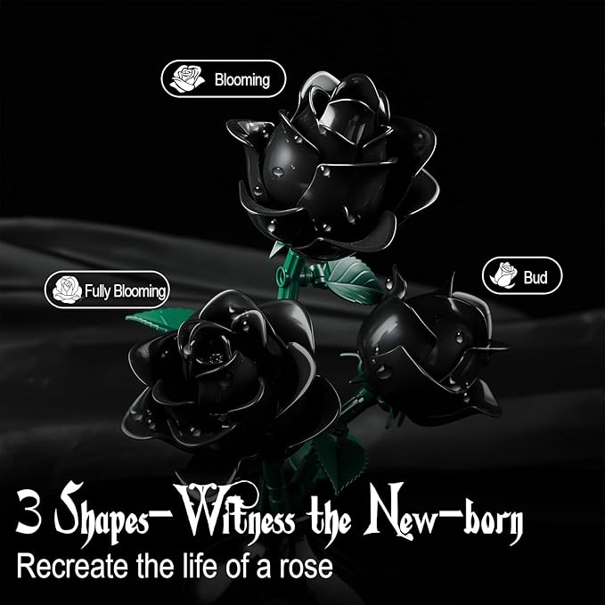 Black Roses Flower Building Set-12Pack, Compatible - Image 7