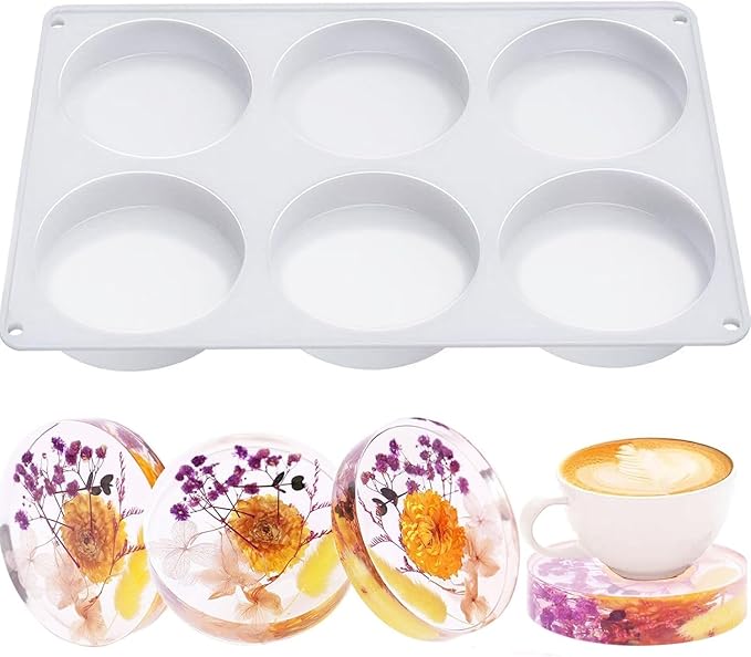 Resin Coaster Molds, 6-Cavity Silicone Coaster Molds by XIMUHO