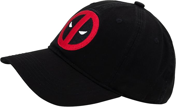 Marvel Deadpool Dad Hat, Stitched Face Logo Cotton Adjustable Baseball Cap with Curved Brim, Black, One Size