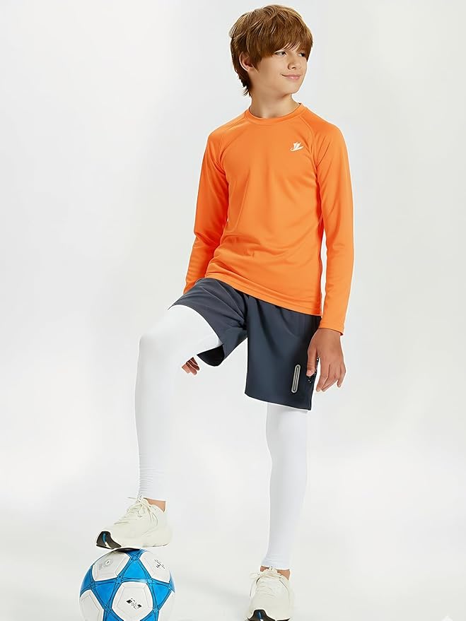 DEVOROPA Youth Boys Compression Thermal Shirt Long Sleeve Kids Fleece Baselayer Soccer Baseball Undershirt Slim/Regular/Husky