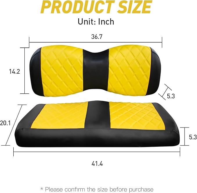 NOKINS Golf Cart Diamond Seat Covers Kit, Fit for Yamaha Drive/Drive 2 OEM Standard Front Seat Cushion, Golf Cart Vinyl Seat Cover, No Nails Required (Yellow and Black)