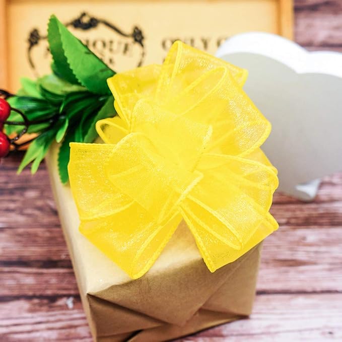 CT CRAFT LLC Sheer Organza Wired Ribbon 1.5" x 25 Yards x 2 Rolls Yellow - Image 3